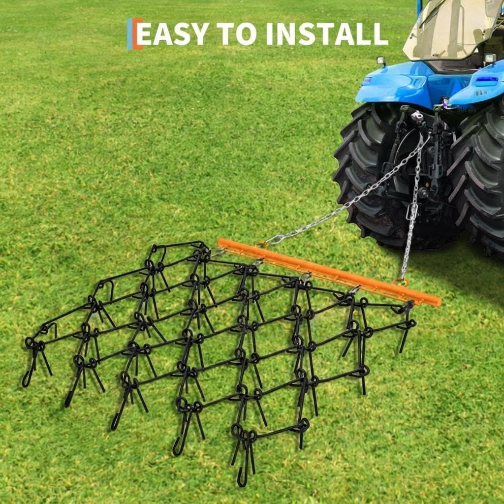 Garvee Heavy Duty 4 ft x 5.6 ft Chain Drag Harrow 3/8" Tines Compatible with Tractors ATV UTV Lawn Tractor Attachments for Leveling, Grading, Breaking Up Soil, Garden Towing, Field, Yard, Farm