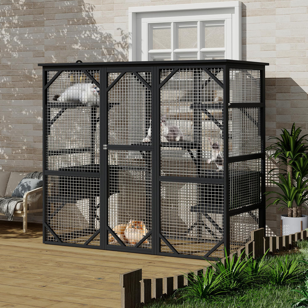 Garvee Catio Outdoor Window Cat Enclosure, Walk-in Cat Cage, Catio Outdoor Enclosure Extra Large, Black