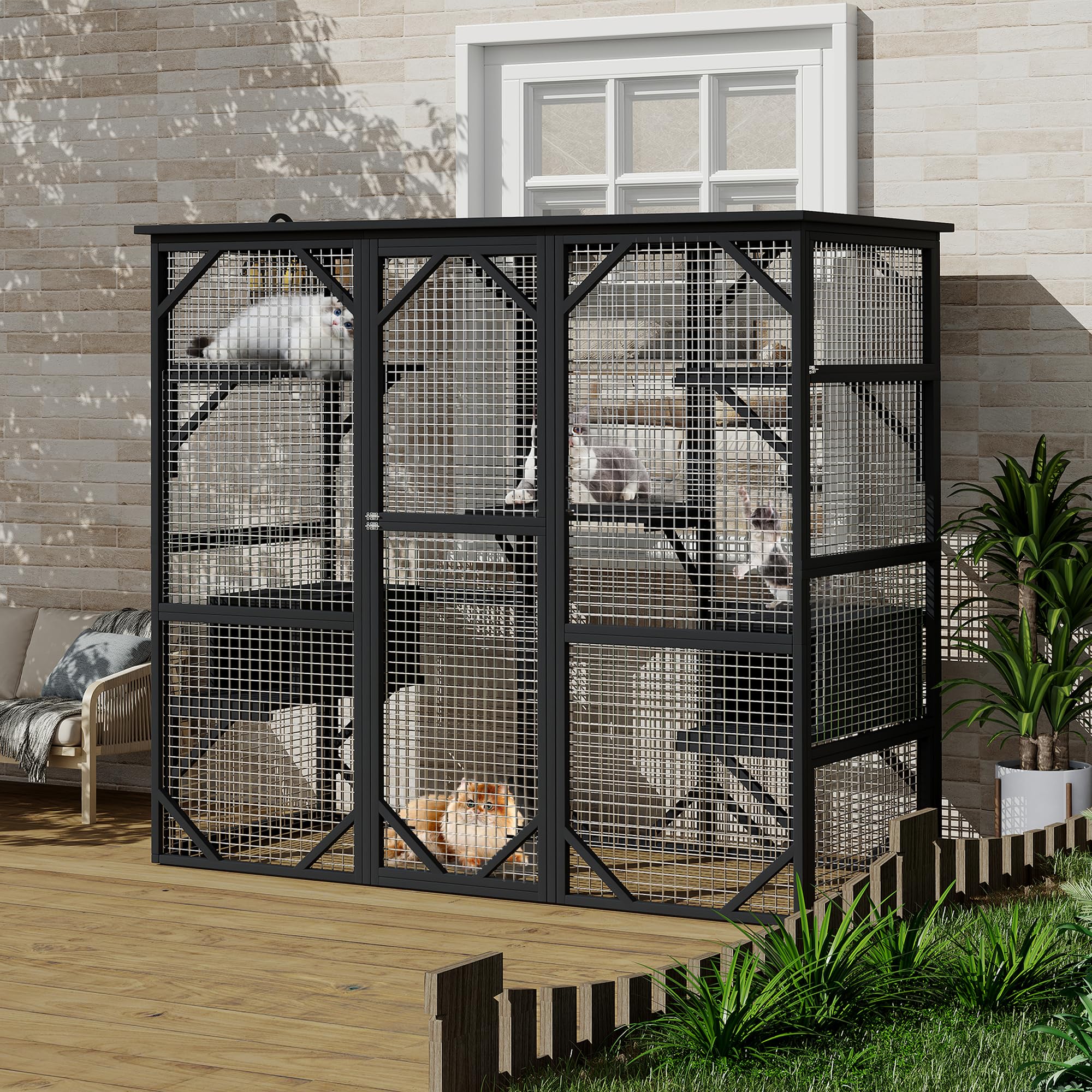 Garvee Catio Outdoor Window Cat Enclosure, Walk-in Cat Cage, Catio Outdoor Enclosure Extra Large, Black
