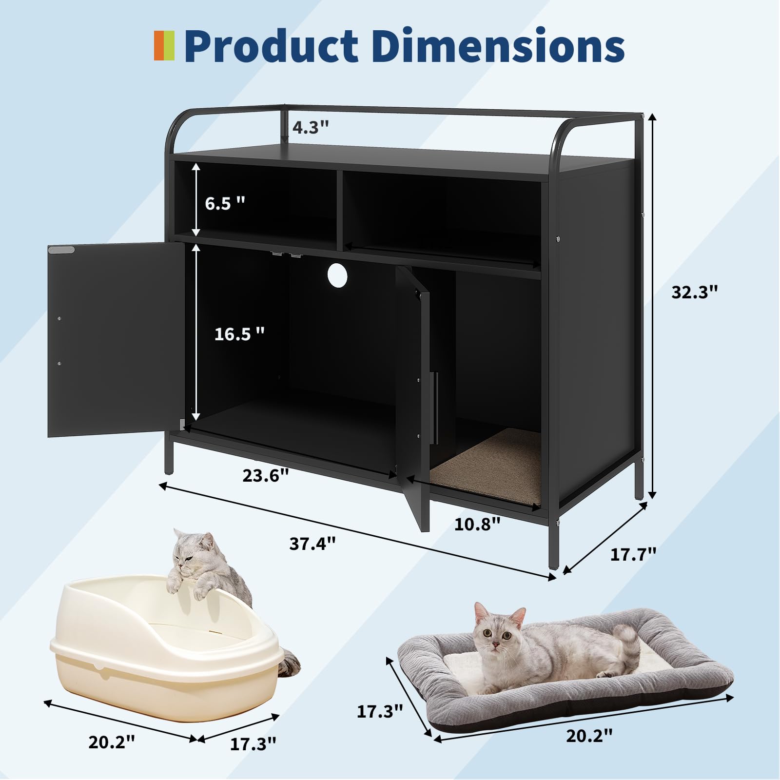Garvee Cat Litter Box Enclosure, Wooden Cat Washroom Furniture with Barn Door, Storage Shelf and Top Display Shelf, Hidden Litter Box Cover, Dog Proof Feline Litter Boxes, Kitty House, Fits Most Litter Boxes, Black