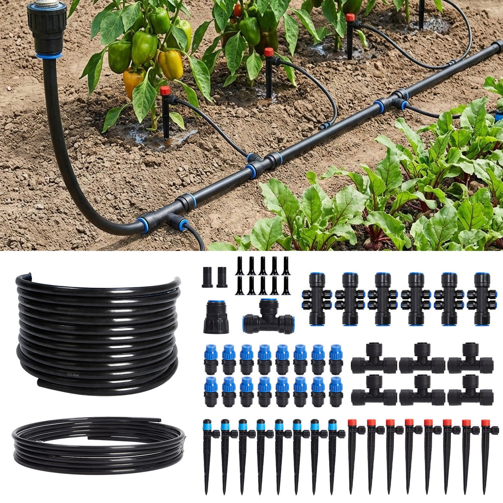 Garvee Automatic Drip Irrigation System Kit - 1/2" & 1/4" Tubing (33ft/200ft) - Adjustable POM Nozzles - Easy DIY Watering for Garden, Lawn, Greenhouse, Potted Plants - Black