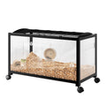 Garvee Large Hamster Cage, 3-Tier Gerbil Cages with Running Wheel, Water Bottle, Food Bowl, Ramps, Portable Hamster House with 7" Deep Glass Bottom for Syrian, Hamster, Gerbils (Metal Black)