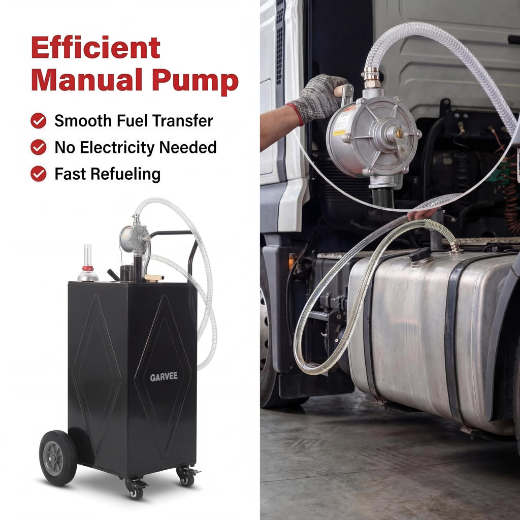 Garvee 35 Gallon Heavy Duty Portable Fuel Caddy – Manual Rotary Pump, Steel Gasoline & Fuel Transfer Tank, Reinforced 4 All-Terrain Wheels, Mobile Storage for Trucks, Boats, ATVs, Lawn Mowers, Farm Equipment – Reinforced 4-wheel design - Black - Li Junjie