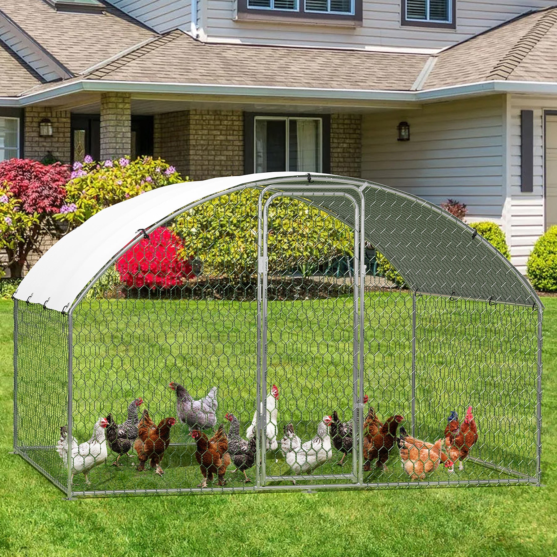 Garvee Spacious Walk-In Metal Chicken Coop - Dome Roof, Waterproof & UV-Resistant Cover, Lockable Door, Outdoor Poultry Cage for Hens, Ducks & Small Animals, Ideal for Backyard & Farm - Size: 9.8 x 6.5 x 6.5 ft