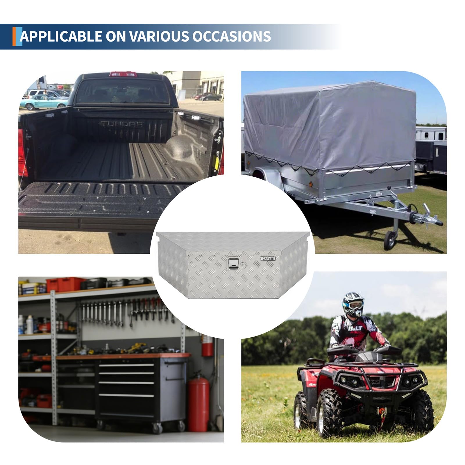 Garvee 39"x16"x12" Heavy Duty Trailer Tongue Box Steel Tool Chest with Lock & Keys, Weather-Resistant, High-Capacity Storage, Silver, for Utility Trailers & Trucks, Silver