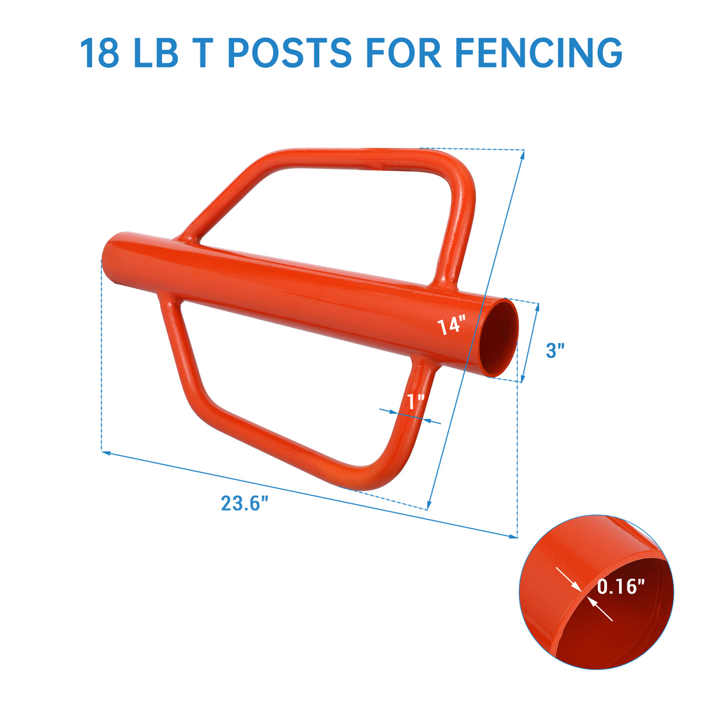 Garvee 18 Lbs Fence Post Driver Heavy-Duty Steel Handles Comfortable Grip Multi-Use for Fence and Sign Installation Orange