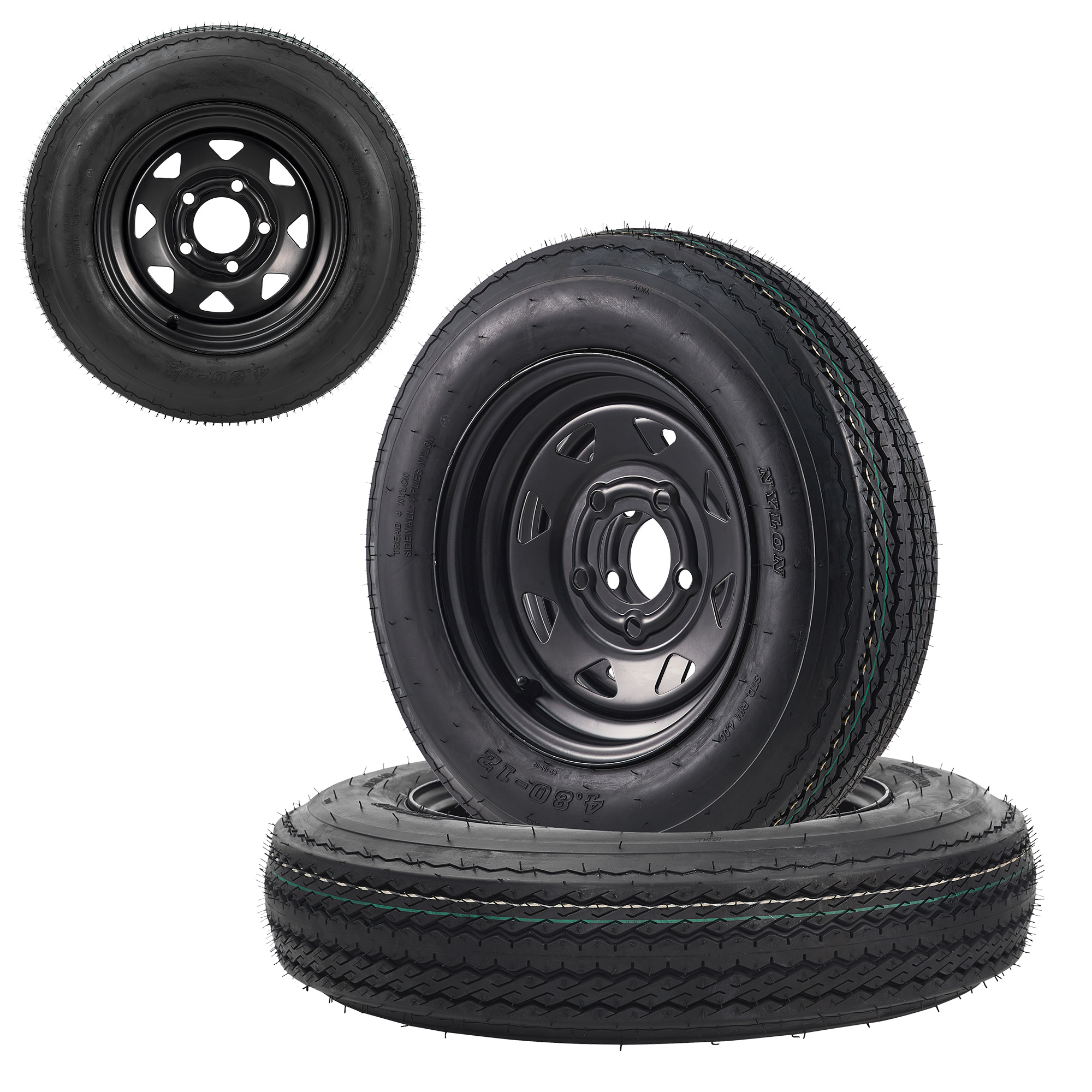 Garvee 4.80-12 Trailer Tires with 12 in Rims, 5 Lug, Load Range C, Multi-Function Lawn Mower & Tractor Tires, Black, 2 Pack