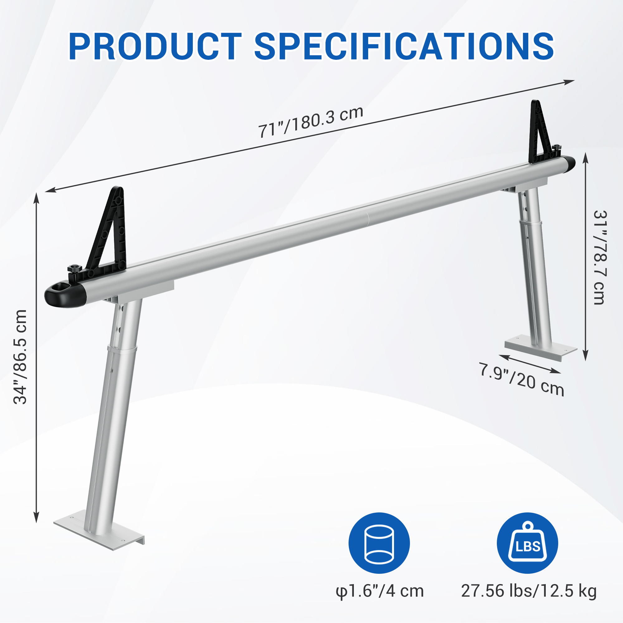Garvee Truck Rack, 71" Aluminum Ladder Rack for Truck, 800lbs Capacity With 8 Non-Drilling C-Clamps, Heavy Duty Truck Bed Rack Two-Bar Set