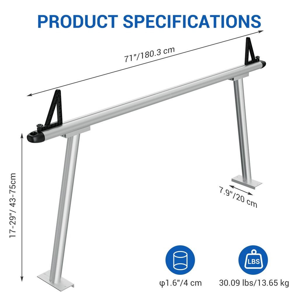 Garvee Truck Rack, 71" Aluminum Ladder Rack for Truck, 800lbs Capacity With 8 Non-Drilling C-Clamps, Heavy Duty Truck Bed Rack Two-Bar Set