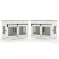 Garvee 2 Pack Spacious Double Dog Crate Furniture, 47" Large Dog Kennel, Removable Divider, 2 Storage Drawers, Chew-Resistant, Triple Door End Table for Large Dogs, White+Brown Table Top