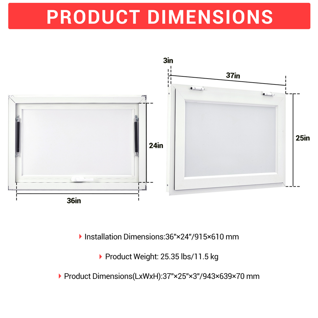Garvee 36" x 24" Aluminum Alloy Concession Window for Food Trucks - Awning Door with Handle for BBQ Trailers and Mobile Catering
