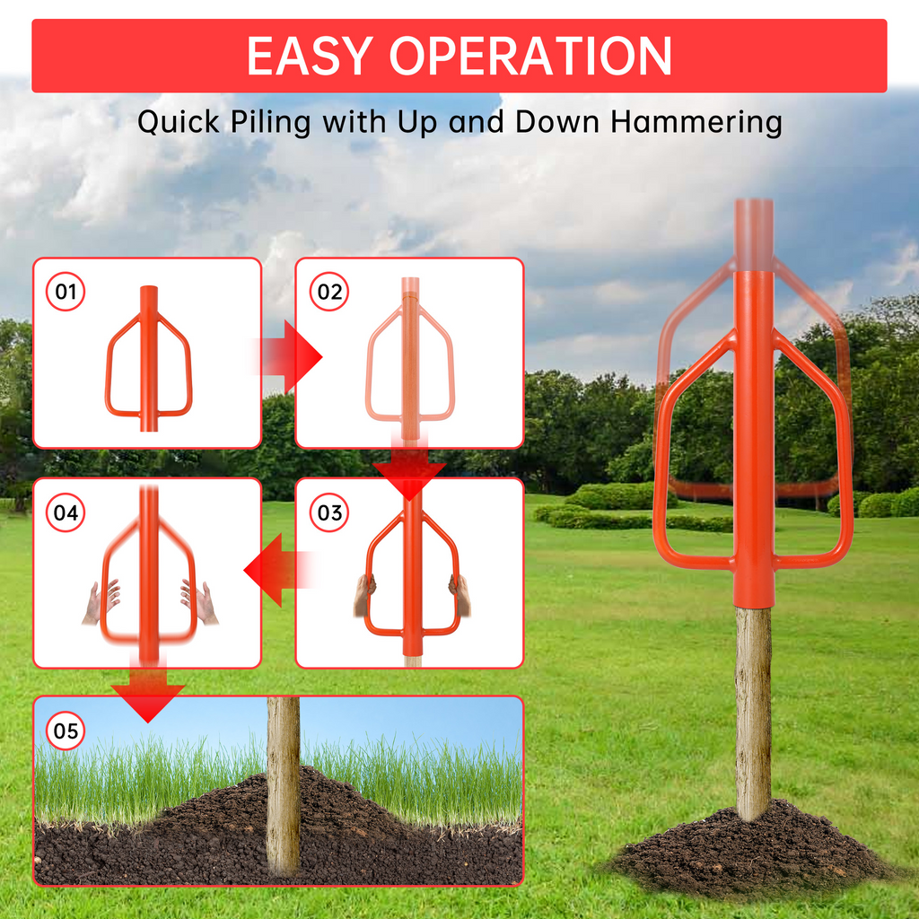 Garvee 18 Lbs Fence Post Driver Heavy-Duty Steel Handles Comfortable Grip Multi-Use for Fence and Sign Installation Orange