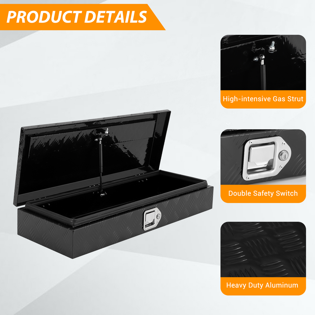 Garvee Heavy Duty Aluminum Truck Bed Tool Box 34.5x12.75x6.4 Inch, Lockable Trailer Toolbox, Durable Black