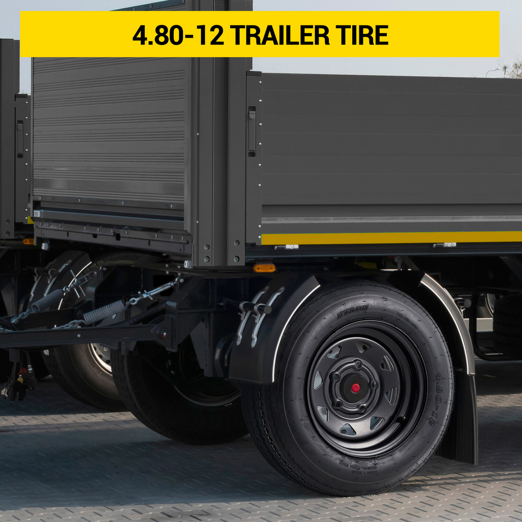 Garvee 4.80-12 Trailer Tires with 12 in Rims, 5 Lug, Load Range C, Multi-Function Lawn Mower & Tractor Tires, Black, 2 Pack