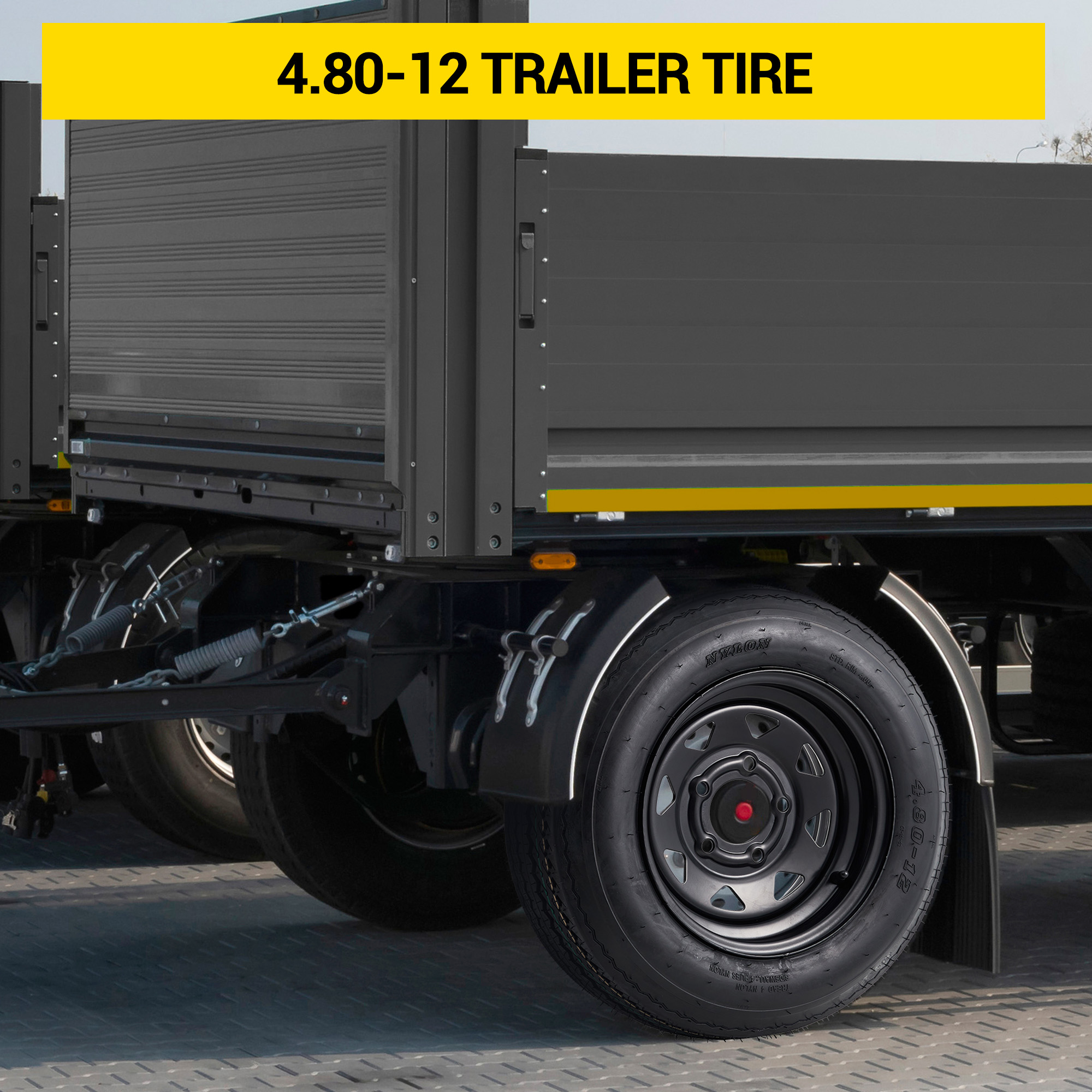 Garvee 4.80-12 Trailer Tires with 12 in Rims, 5 Lug, Load Range C, Multi-Function Lawn Mower & Tractor Tires, Black, 2 Pack