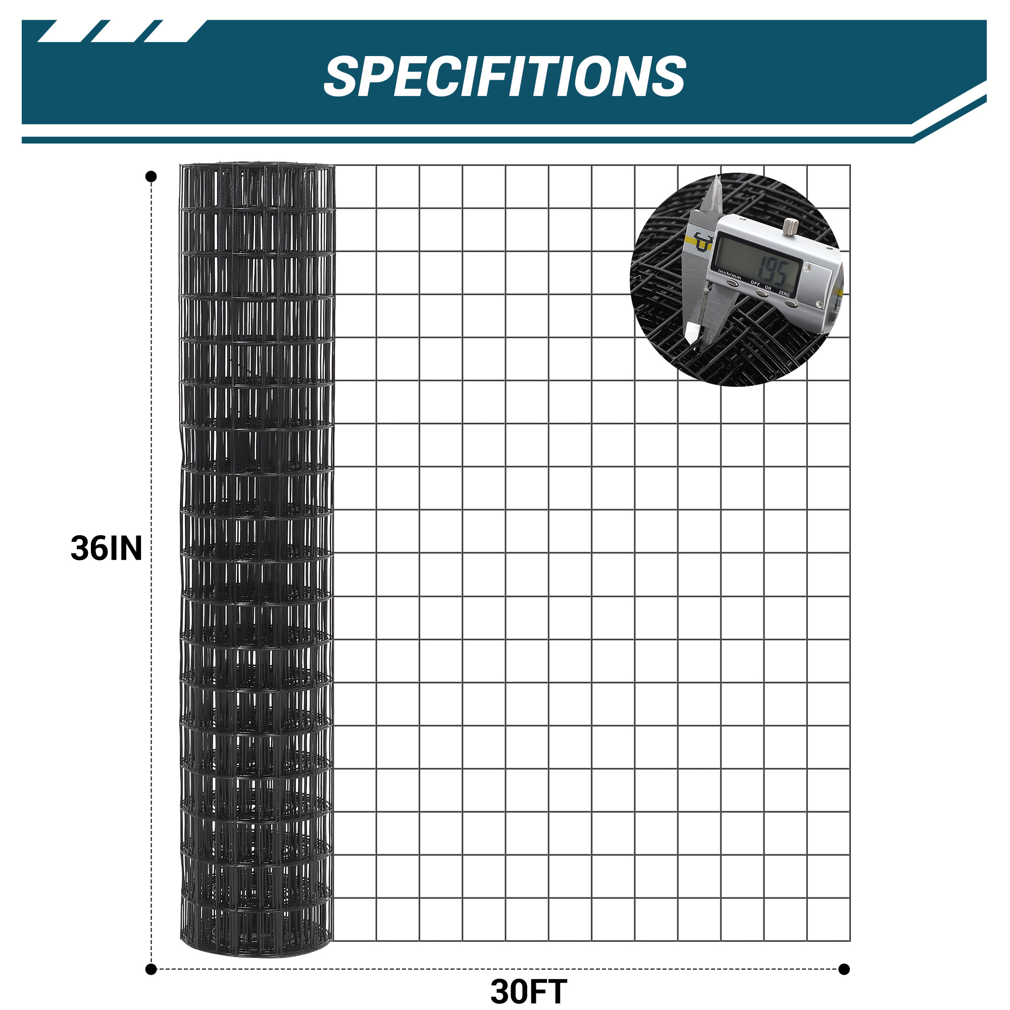 Garvee Cattle Farm Fence Galvanized Garden Fencing 3x30ft 16GA 2x2 Inch Metal Chicken Wire Mesh Roll for Yard Vegetable Plant Protection Poultry Netting