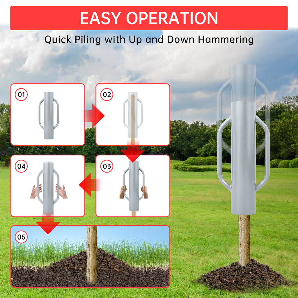 Garvee 37 Lbs Fence Post Driver Heavy Duty Steel Handles Durable Multipurpose T-Post Pounder for Fence Installation Outdoor Use