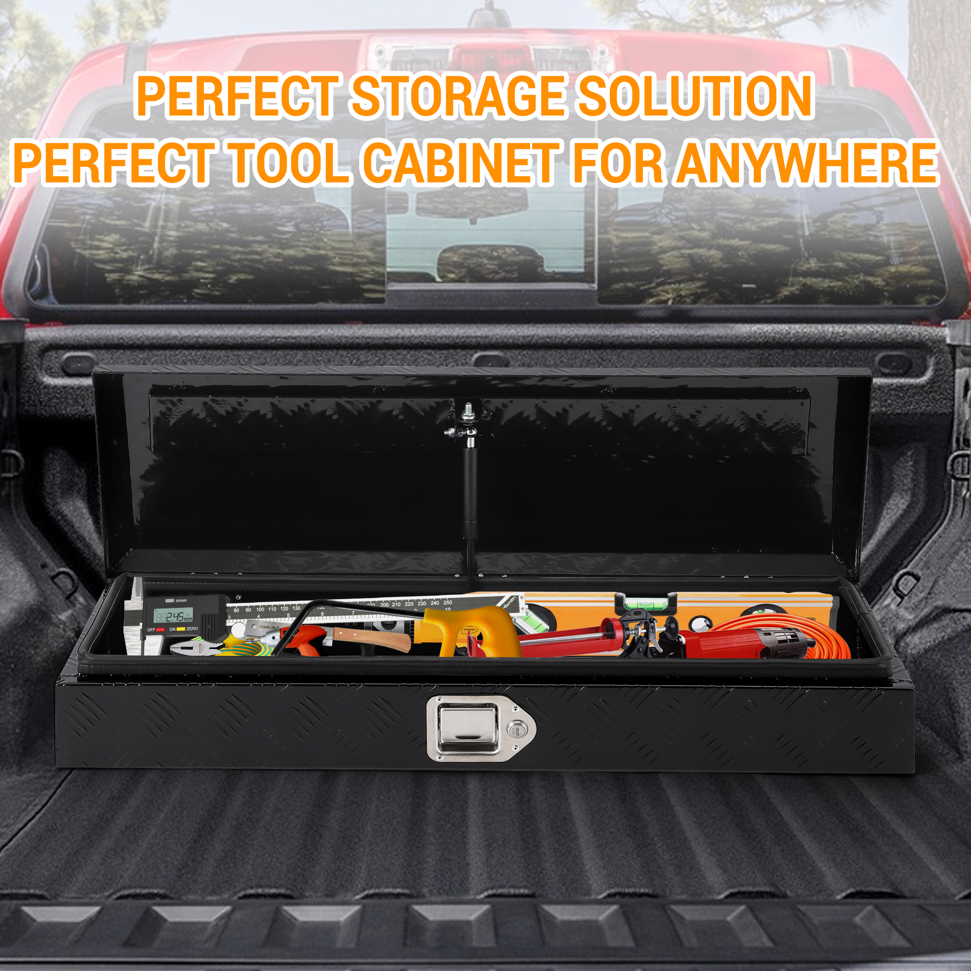 Garvee Heavy Duty Aluminum Truck Bed Tool Box 34.5x12.75x6.4 Inch, Lockable Trailer Toolbox, Durable Black