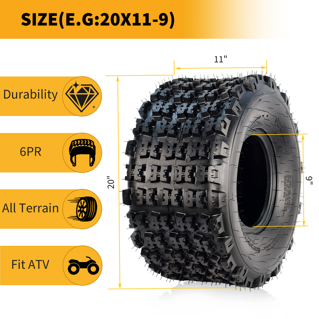 Garvee 20x11x9 ATV Tires 2 Pack Tubeless All Terrain for Trail Desert Mud Dirt Street Sand 6PR Black