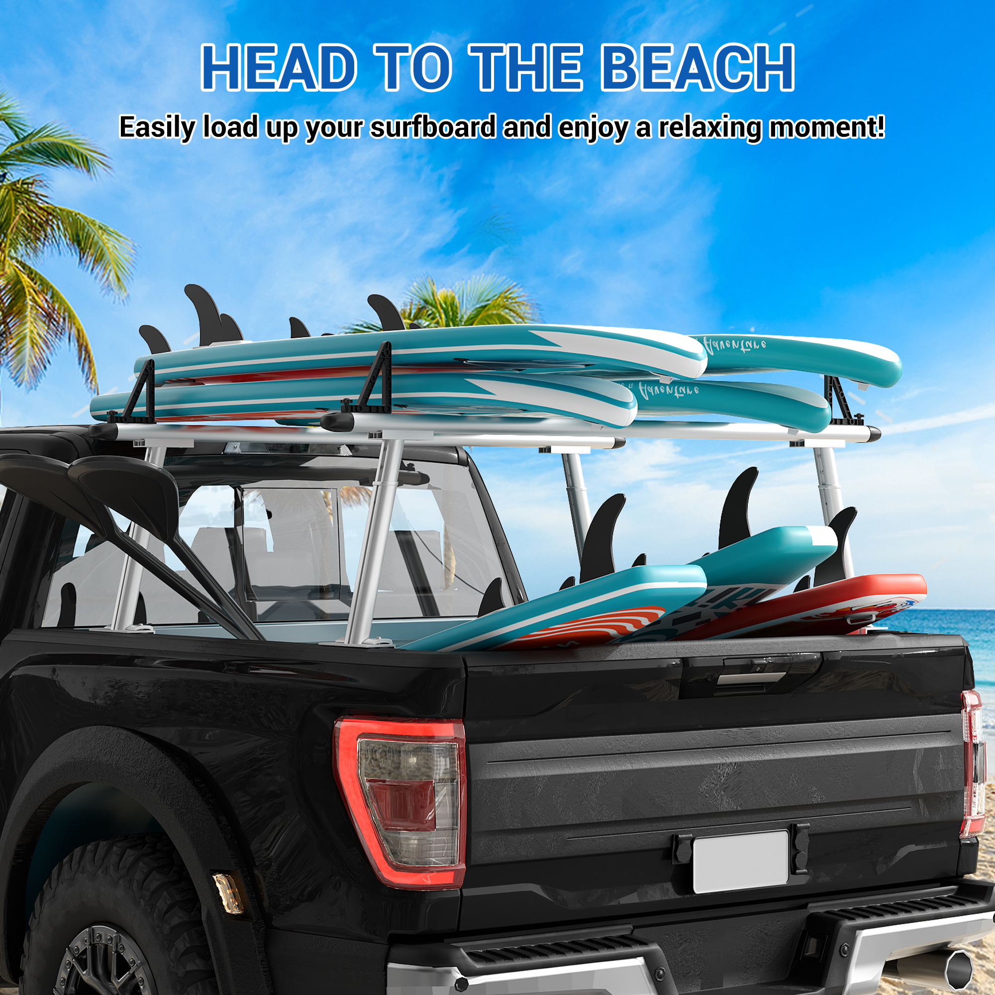 Garvee Truck Rack, 71" Aluminum Ladder Rack for Truck, 800lbs Capacity With 8 Non-Drilling C-Clamps, Heavy Duty Truck Bed Rack Two-Bar Set