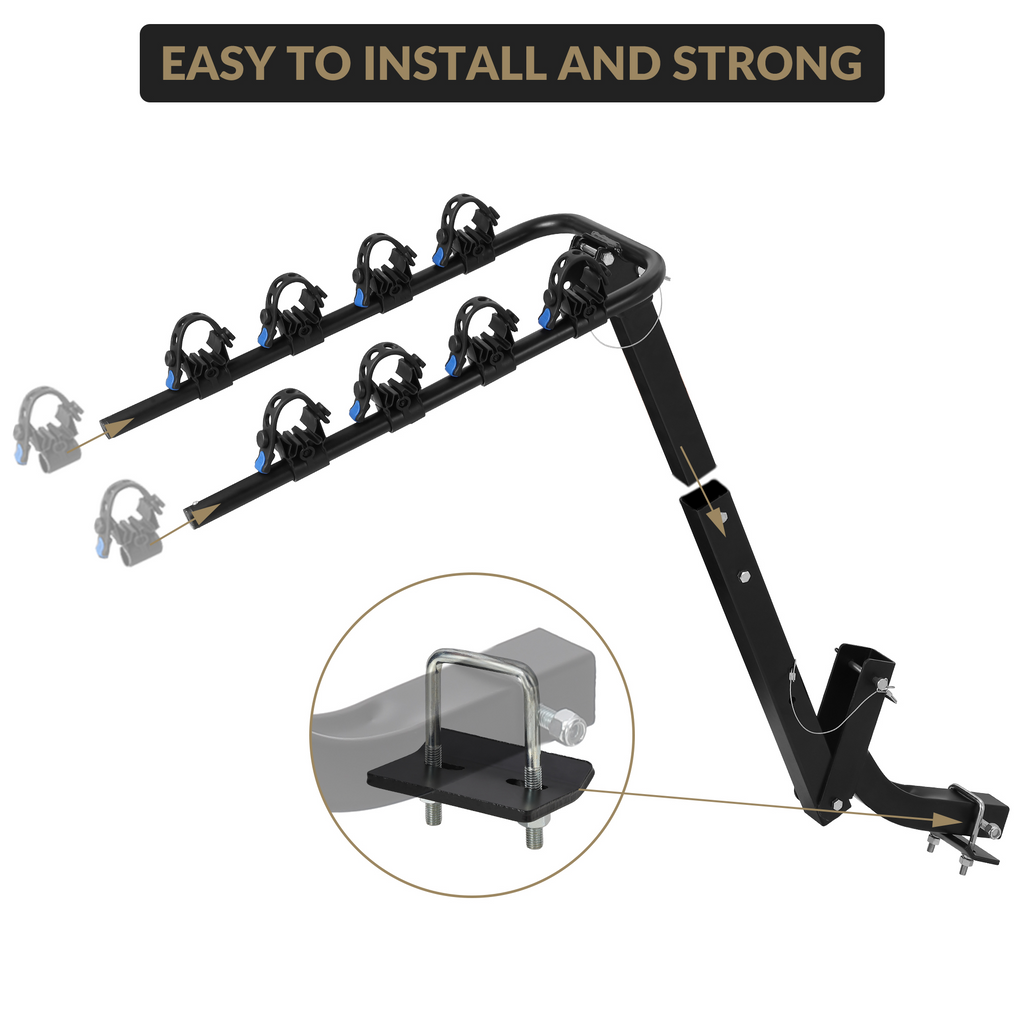 Garvee 4-Bike Rack Hitch Mount - Heavy-Duty Steel Frame Folding Bicycle Carrier with Anti-Sway Stabilizer, Fits 2" Hitch Receiver, 70 lbs Capacity, Easy Assembly for SUV, Car, Truck, and RV
