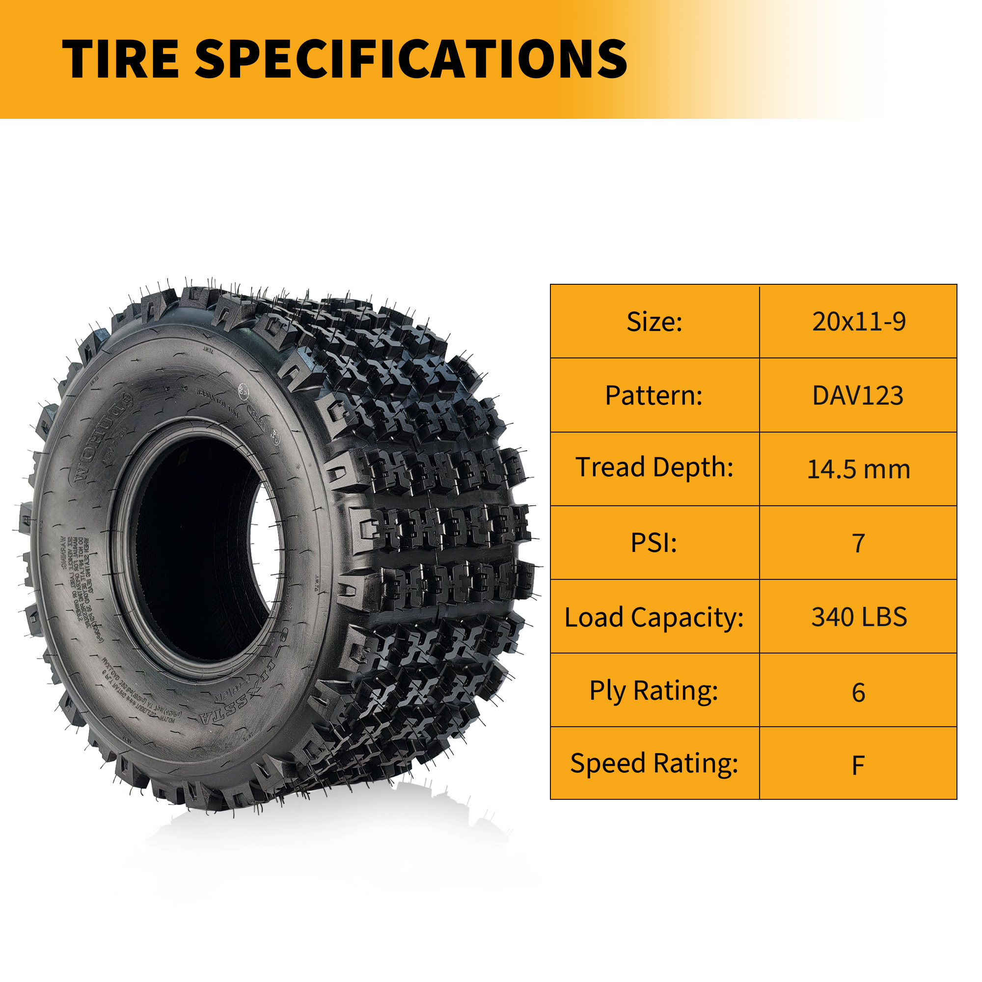 Garvee 20x11x9 ATV Tires 2 Pack Tubeless All Terrain for Trail Desert Mud Dirt Street Sand 6PR Black