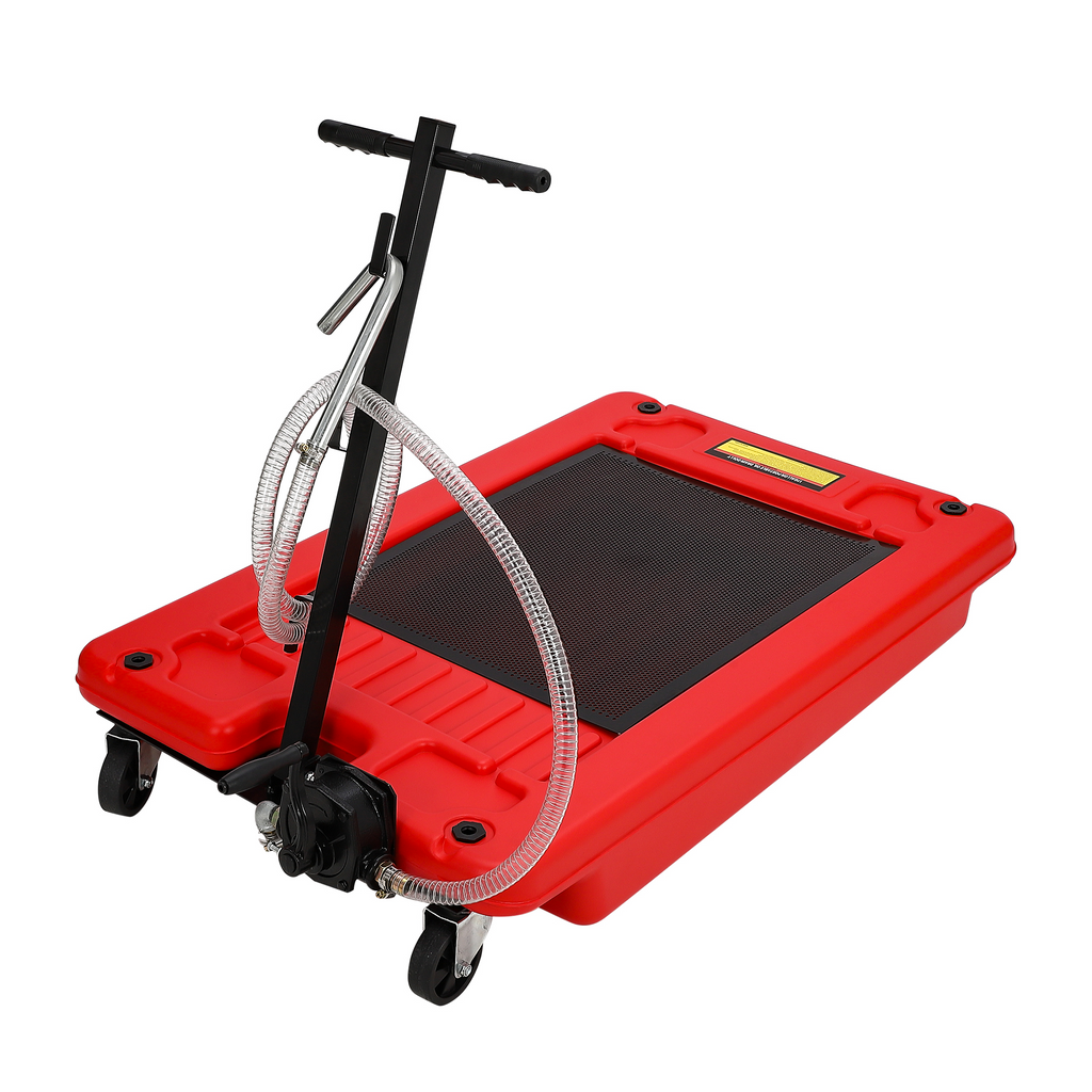 Garvee 17 Gallon Low Profile Oil Drain Pan with Hand Pump, Foldable T Handle, Wheels, Polypropylene, 8FT Hose, for Cars & Trucks