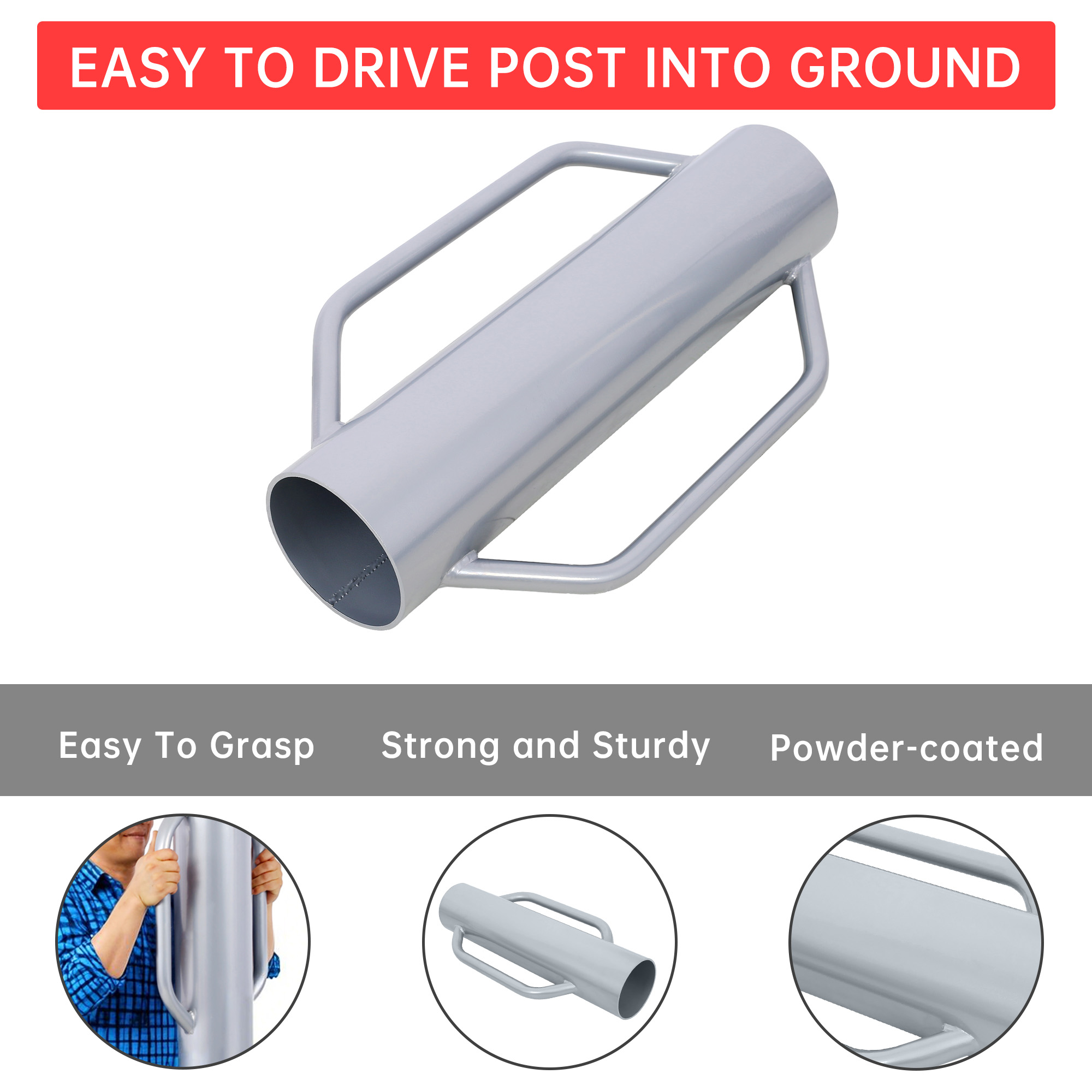 Garvee 37 Lbs Fence Post Driver Heavy Duty Steel Handles Durable Multipurpose T-Post Pounder for Fence Installation Outdoor Use