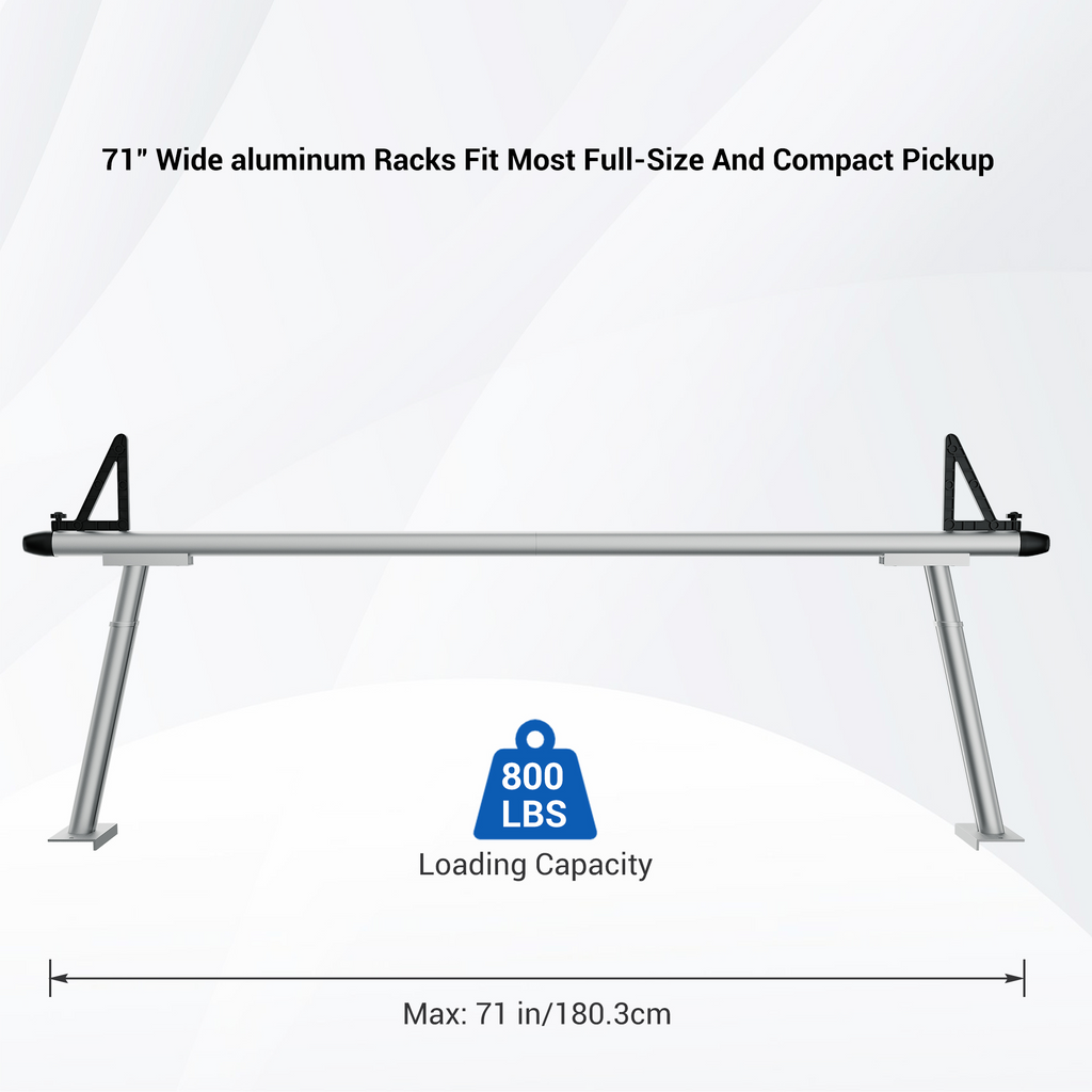 Garvee Truck Rack, 71" Aluminum Ladder Rack for Truck, 800lbs Capacity With 8 Non-Drilling C-Clamps, Heavy Duty Truck Bed Rack Two-Bar Set