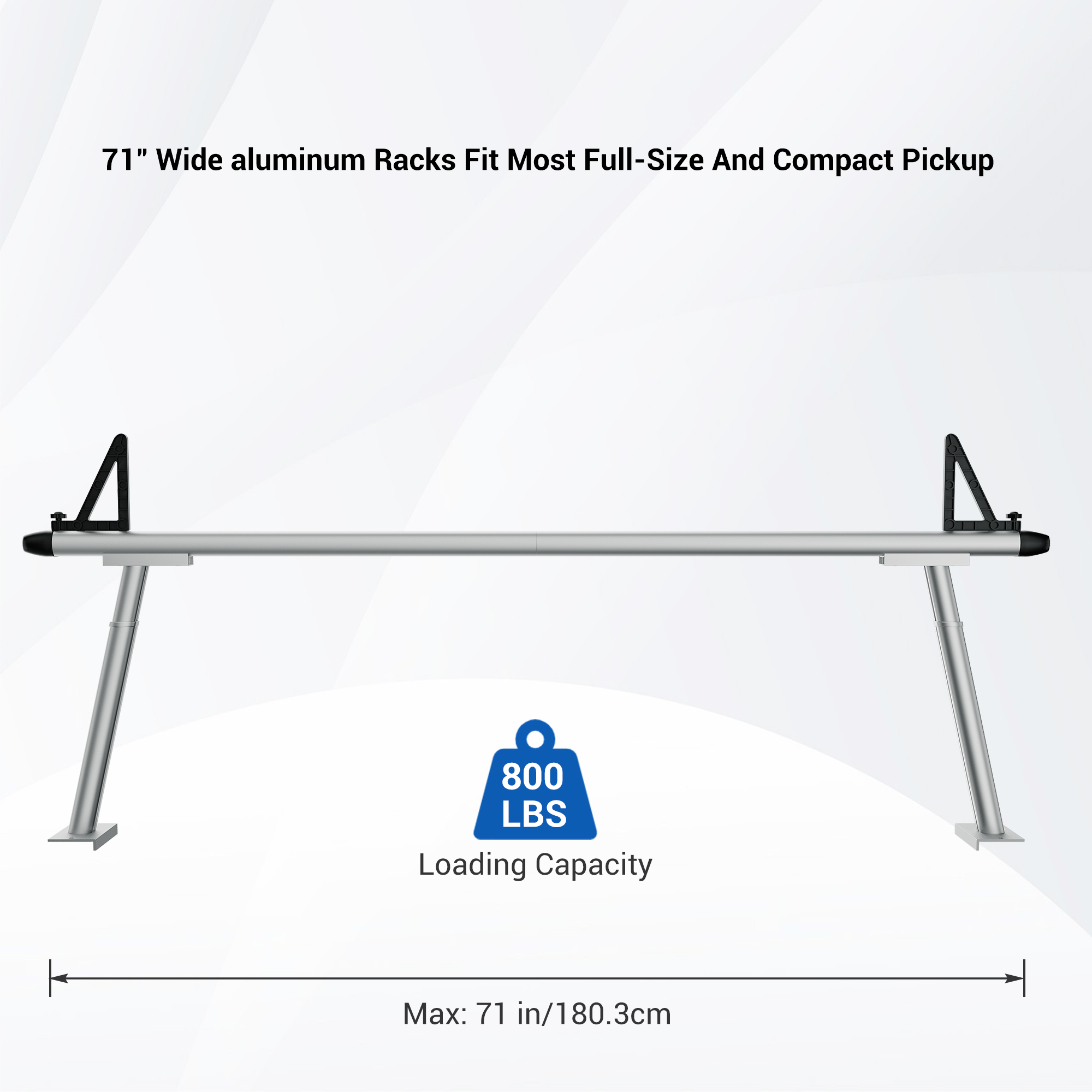 Garvee Truck Rack, 71" Aluminum Ladder Rack for Truck, 800lbs Capacity With 8 Non-Drilling C-Clamps, Heavy Duty Truck Bed Rack Two-Bar Set