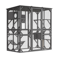 Garvee 70" Large Wooden Cat Cage with Roof, Multi-Level Cat House with 4 Platforms, Hammock & Scratching Post, Cats Enclosure Window Access for Outdoor & Indoor
