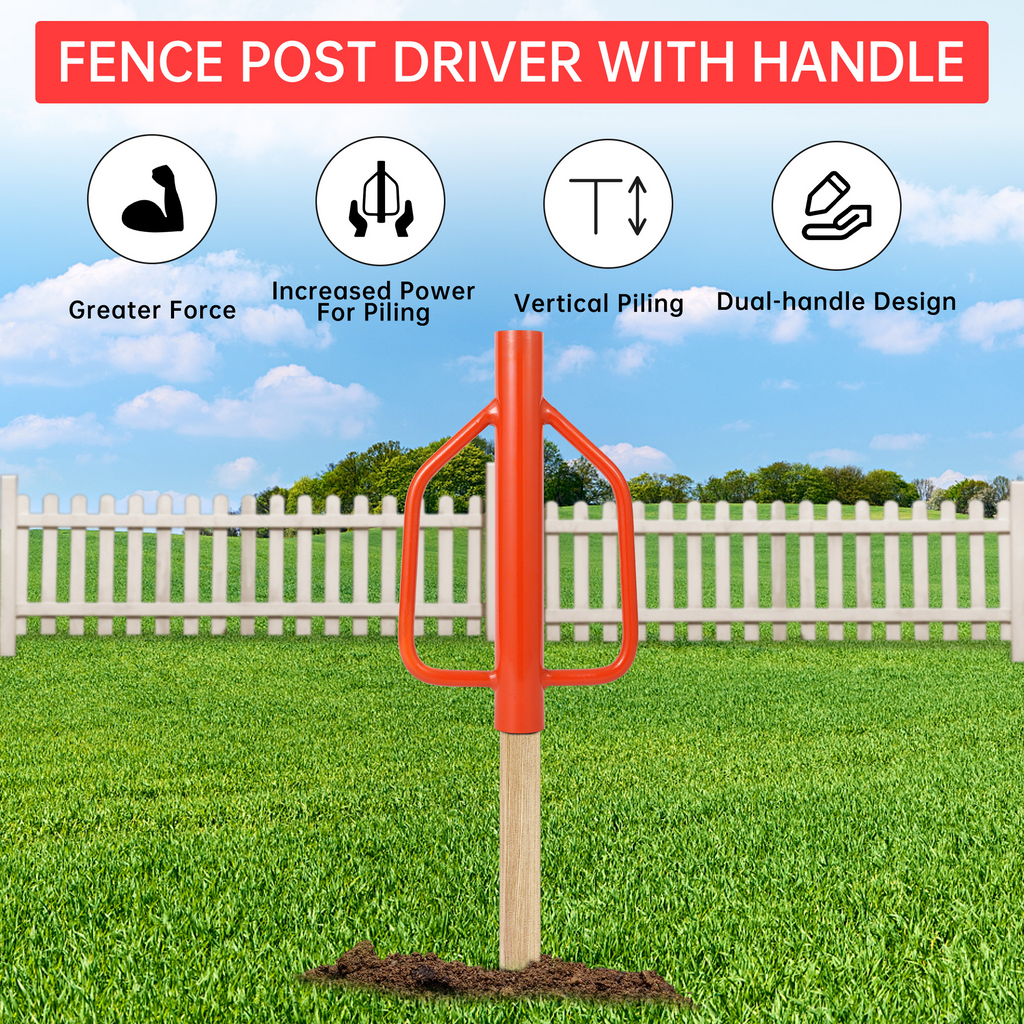 Garvee 18 Lbs Fence Post Driver Heavy-Duty Steel Handles Comfortable Grip Multi-Use for Fence and Sign Installation Orange