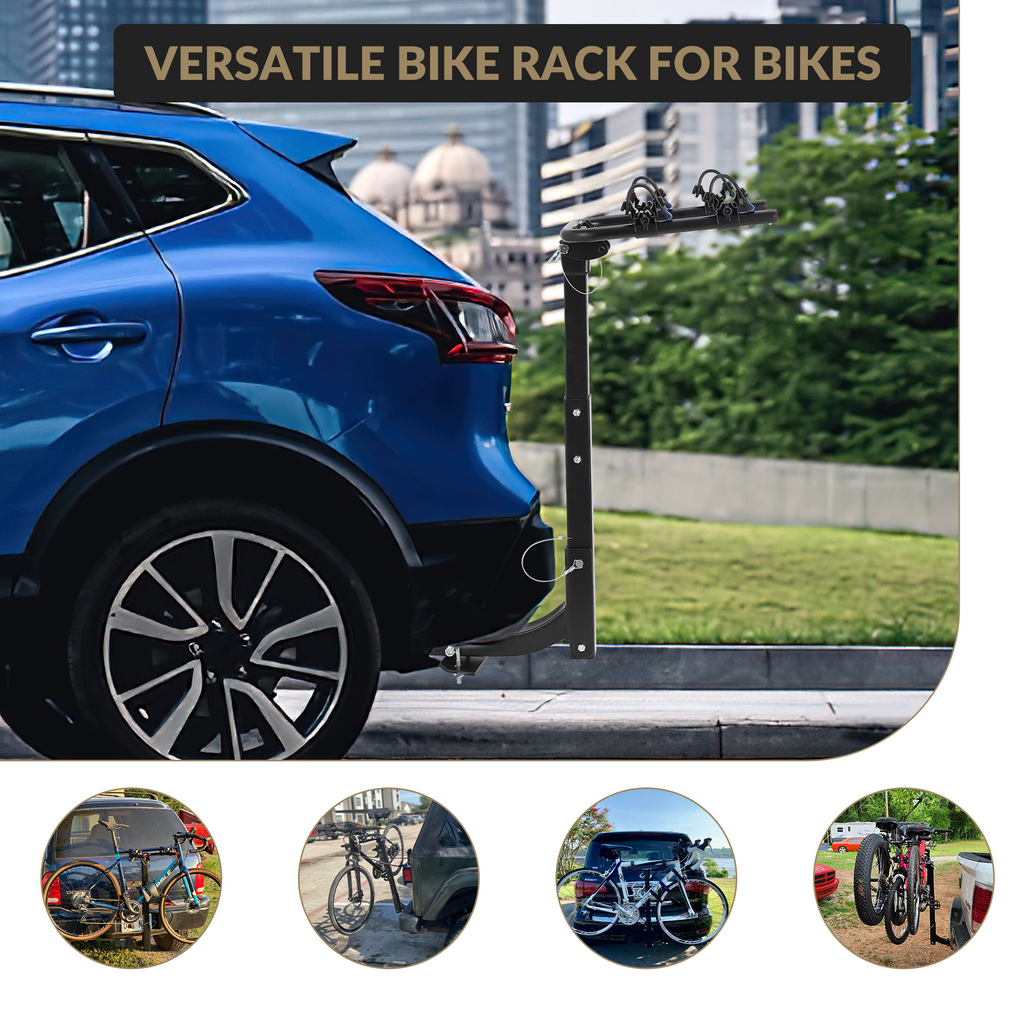 Garvee 2-Bike Rack Hitch Mount - Heavy-Duty Steel Frame Folding Bicycle Carrier with Anti-Sway Stabilizer, Fits 2" Hitch Receiver, 70 lbs Capacity, Easy Assembly for SUV, Car, Truck, and RV