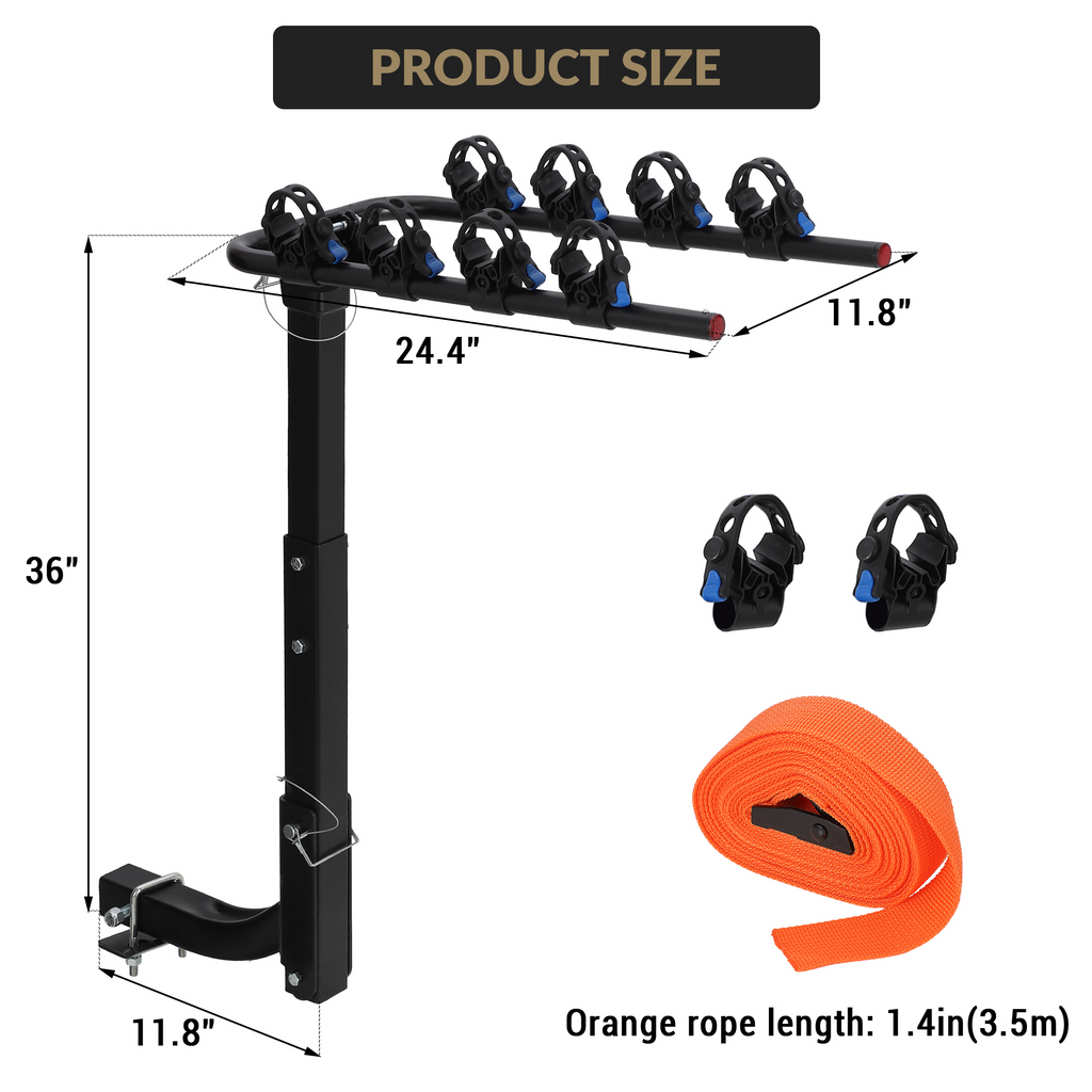 Garvee 4-Bike Rack Hitch Mount - Heavy-Duty Steel Frame Folding Bicycle Carrier with Anti-Sway Stabilizer, Fits 2" Hitch Receiver, 70 lbs Capacity, Easy Assembly for SUV, Car, Truck, and RV