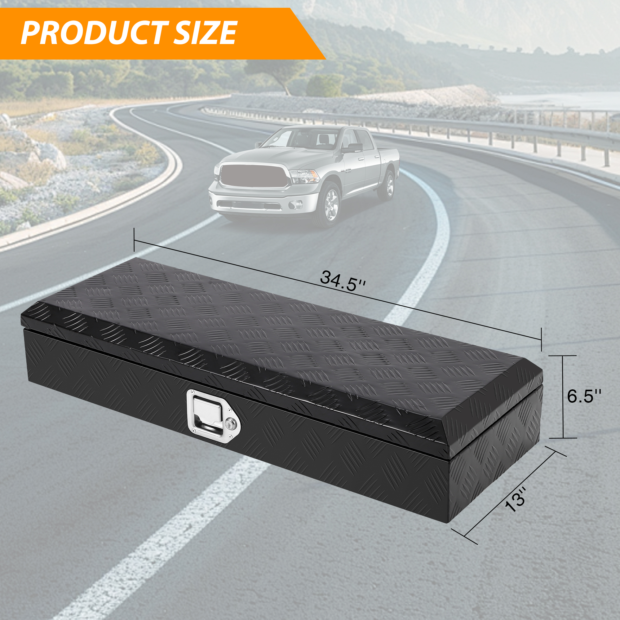 Garvee Heavy Duty Aluminum Truck Bed Tool Box 34.5x12.75x6.4 Inch, Lockable Trailer Toolbox, Durable Black