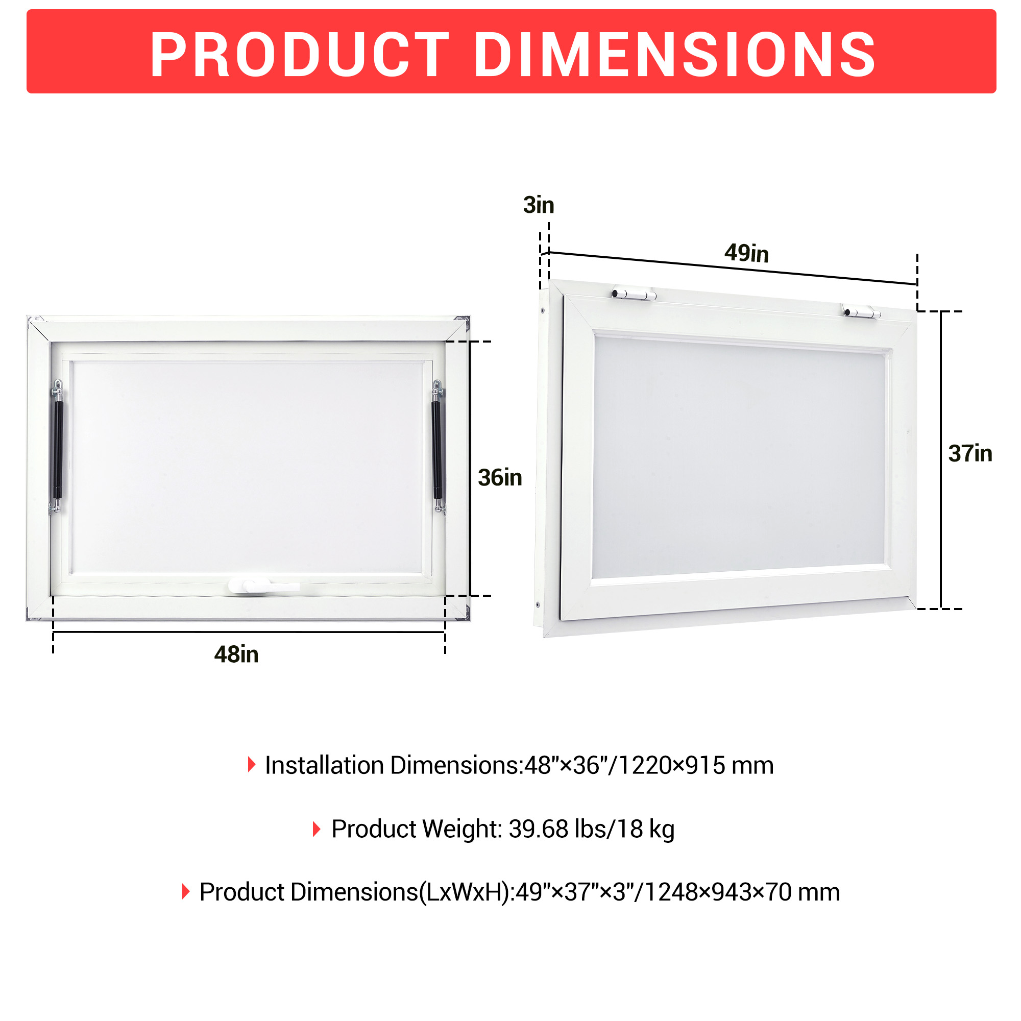 Garvee 48x36 Inch Concession Window Aluminum Alloy Food Truck Window With Door Handle For BBQ Trailer Mobile Catering