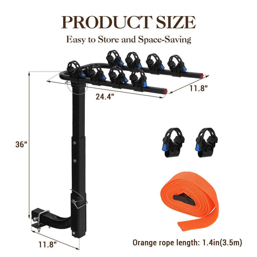 Garvee 4-Bike Rack Hitch Mount - Heavy-Duty Steel Frame Folding Bicycle Carrier with Anti-Sway Stabilizer, Fits 2" Hitch Receiver, 70 lbs Capacity, Easy Assembly for SUV, Car, Truck, and RV