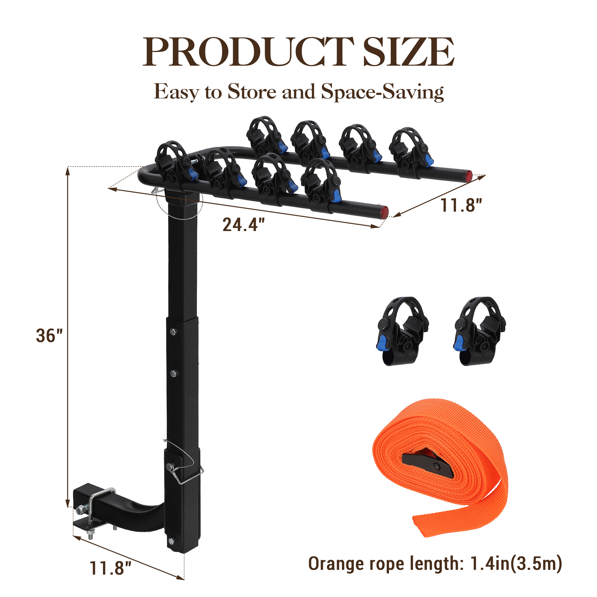 Garvee 4-Bike Rack Hitch Mount - Heavy-Duty Steel Frame Folding Bicycle Carrier with Anti-Sway Stabilizer, Fits 2" Hitch Receiver, 70 lbs Capacity, Easy Assembly for SUV, Car, Truck, and RV
