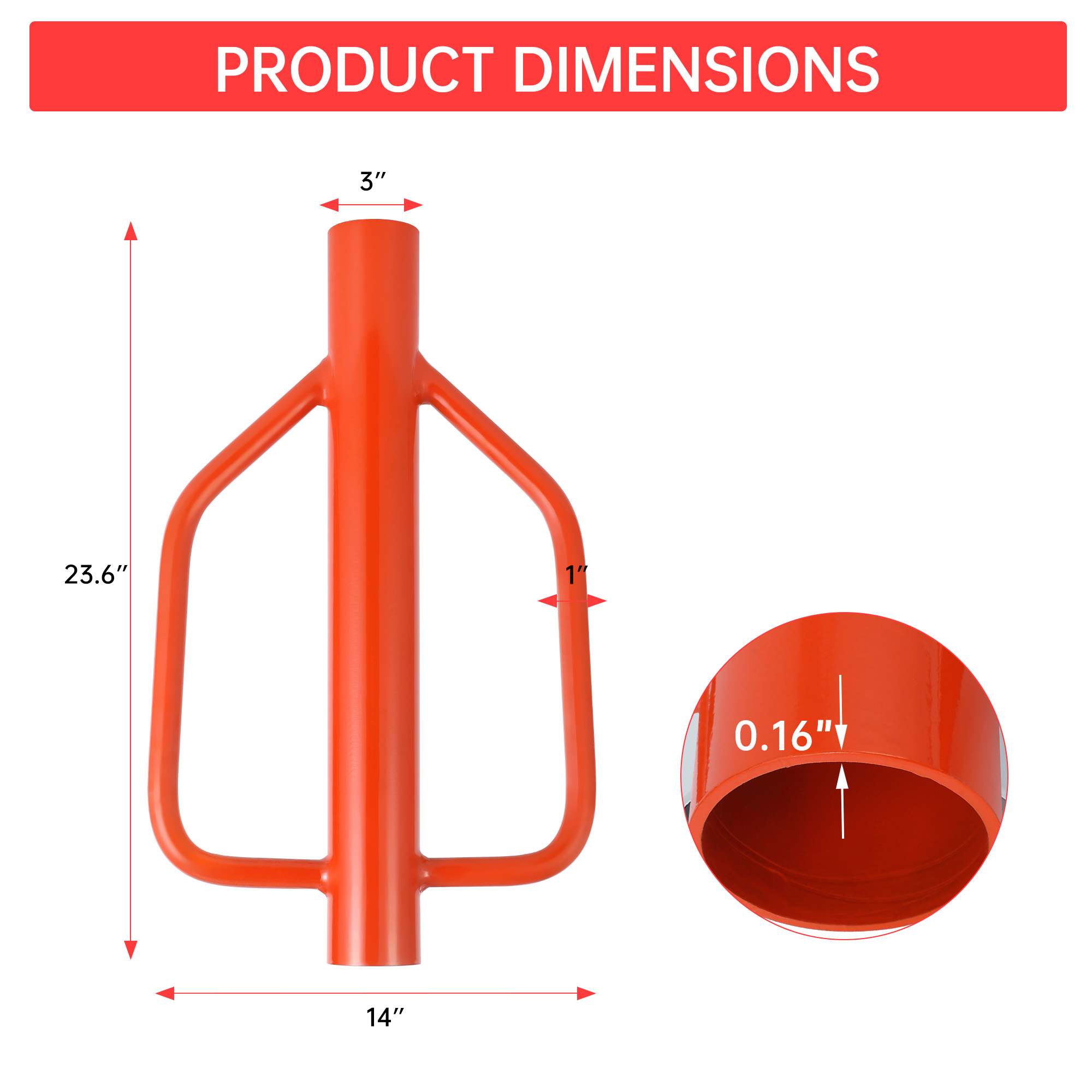 Garvee 18 Lbs Fence Post Driver Heavy-Duty Steel Handles Comfortable Grip Multi-Use for Fence and Sign Installation Orange