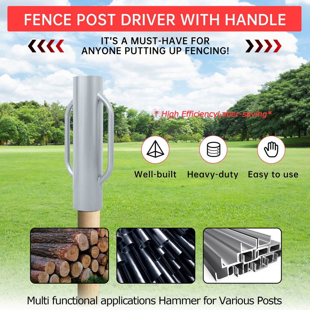 Garvee 37 Lbs Fence Post Driver Heavy Duty Steel Handles Durable Multipurpose T-Post Pounder for Fence Installation Outdoor Use