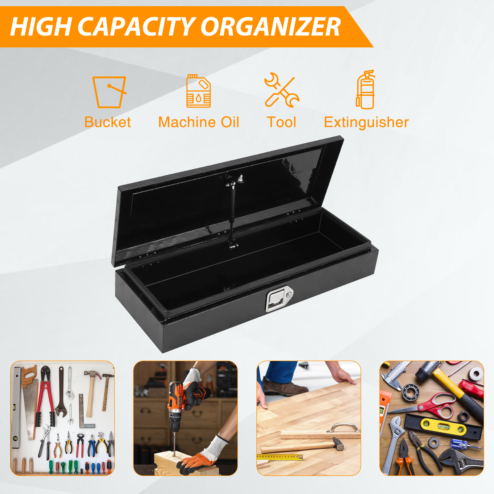 Garvee Heavy Duty Aluminum Truck Bed Tool Box 34.5x12.75x6.4 Inch, Lockable Trailer Toolbox, Durable Black