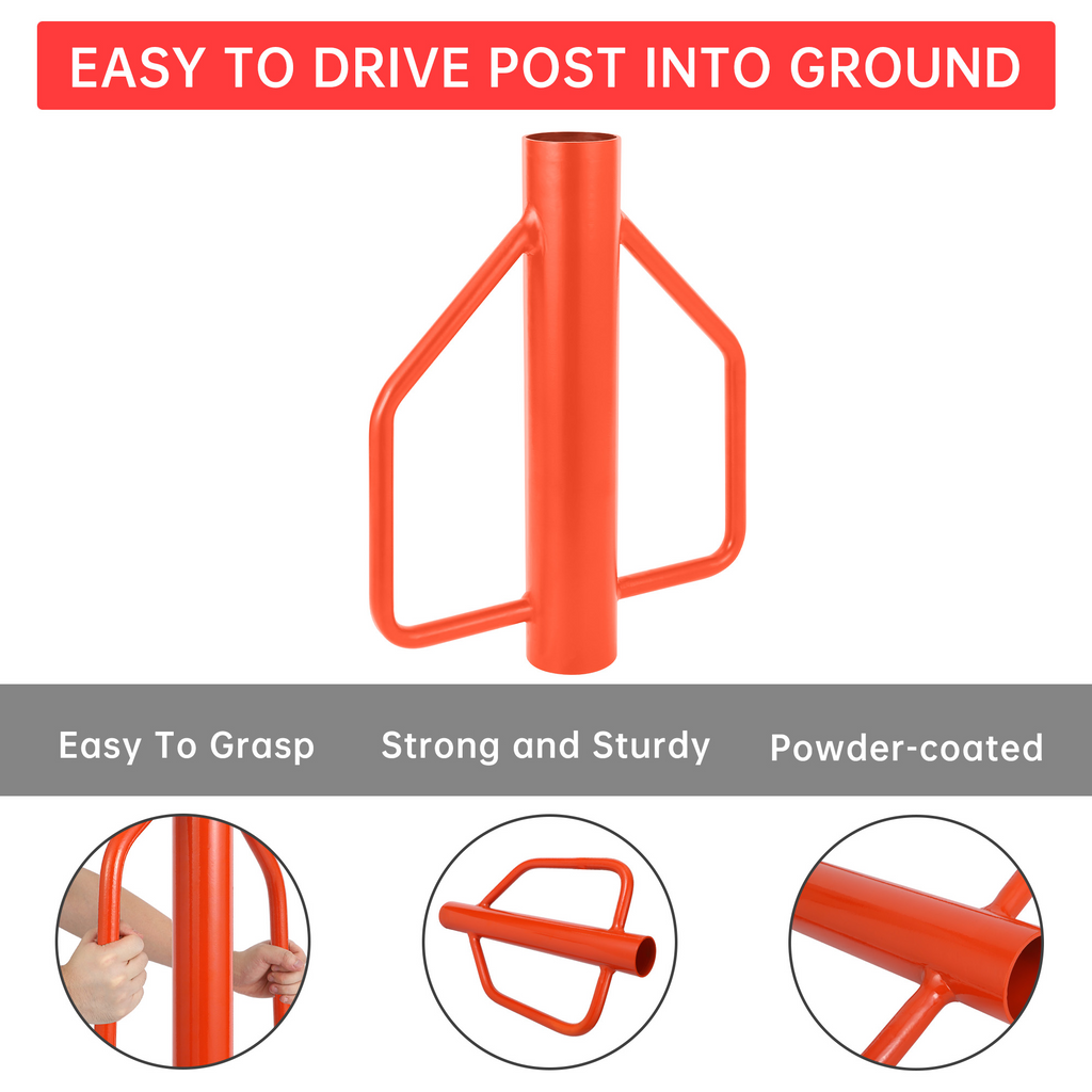 Garvee 18 Lbs Fence Post Driver Heavy-Duty Steel Handles Comfortable Grip Multi-Use for Fence and Sign Installation Orange