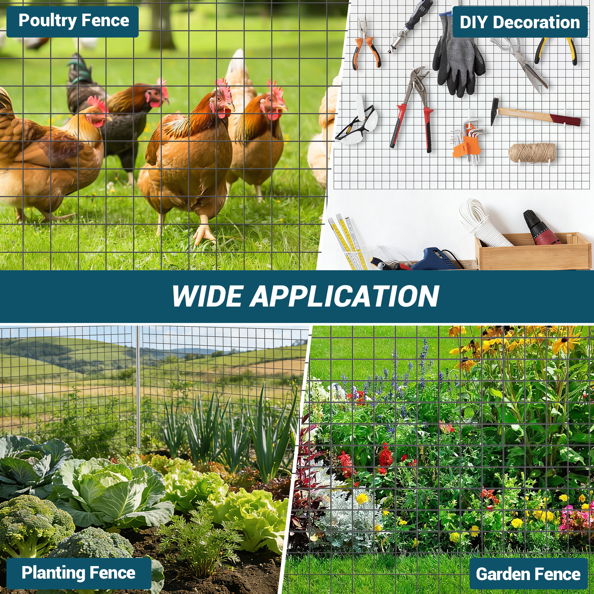 Garvee Cattle Farm Fence Galvanized Garden Fencing 3x30ft 16GA 2x2 Inch Metal Chicken Wire Mesh Roll for Yard Vegetable Plant Protection Poultry Netting